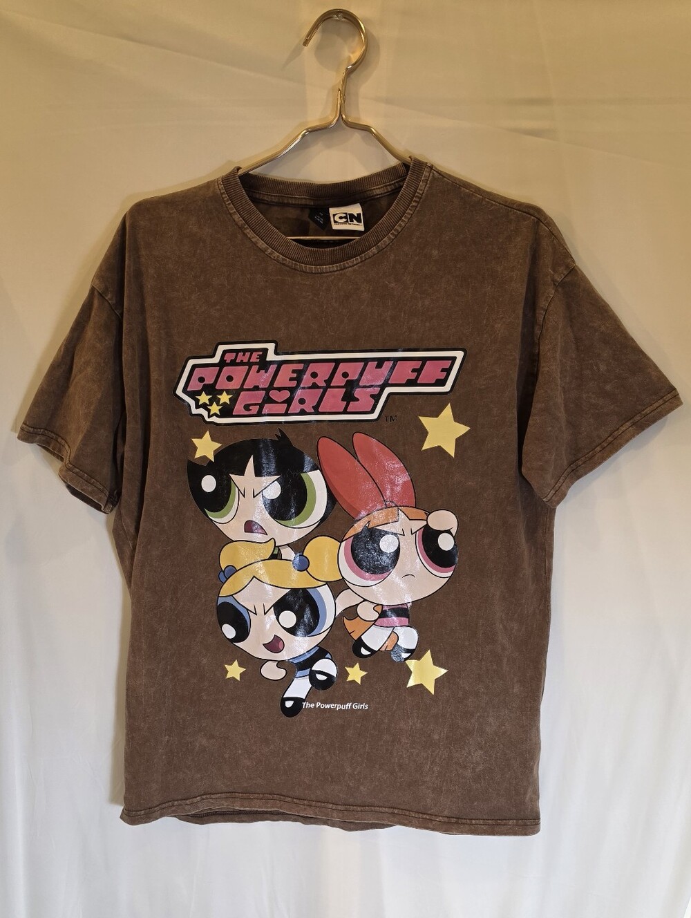 ROMWE Cartoon Network Powerpuff Girls Brown Graphic Tee Shirt Sz S Oversized